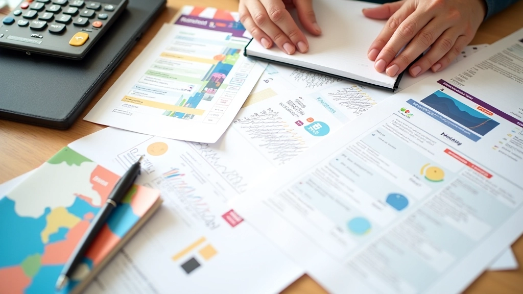 Dokumenty porównujące oferty Play, Orange i T-Mobile rozłożone na biurku, kalkulator i długopis